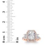 3CTW Radiant Shaped Lab Grown Diamond (F/VS) Accented Three Stone Ring in 14K Gold