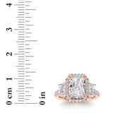 3CTW Radiant Shaped Lab Grown Diamond (F/VS) Accented Three Stone Ring in 14K Gold