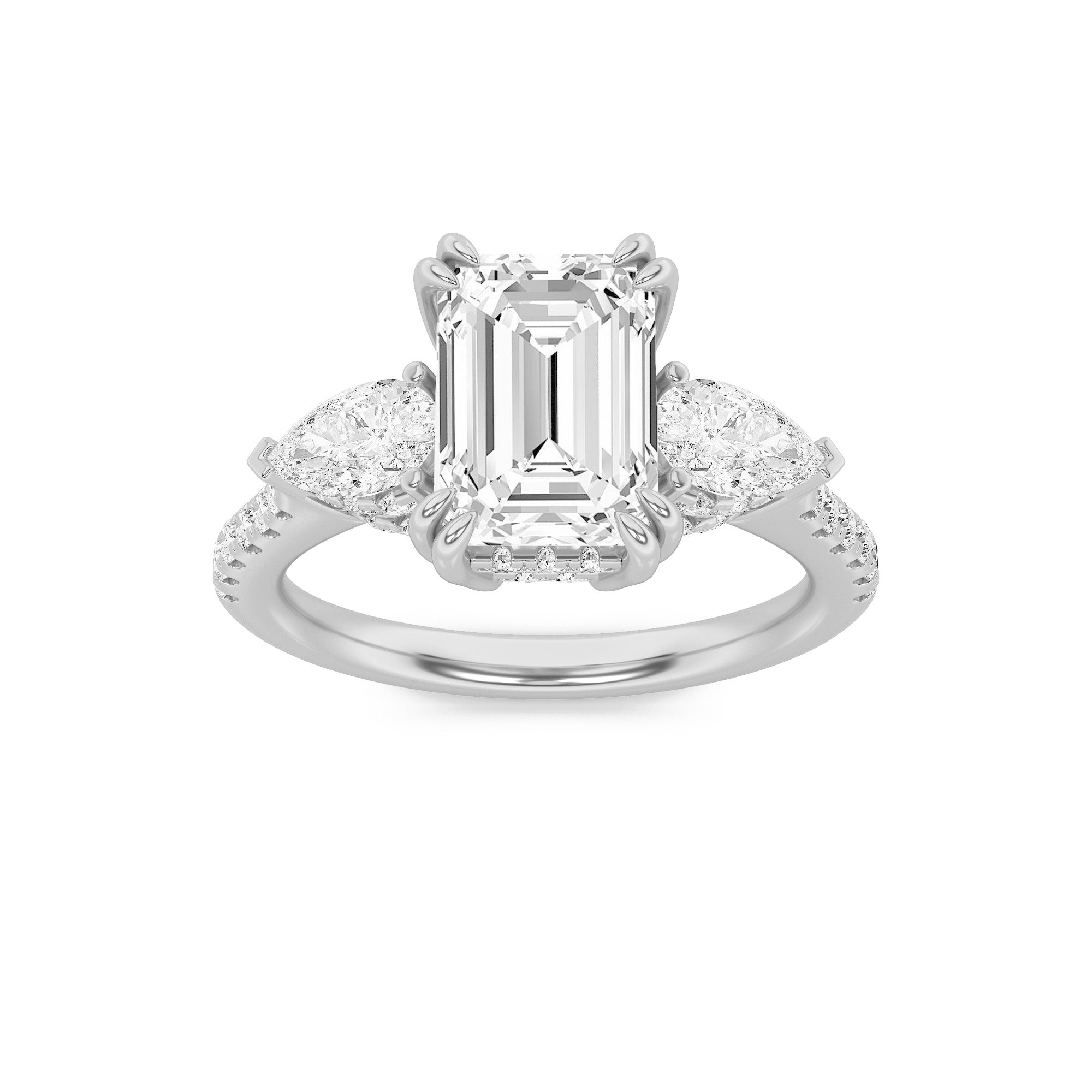 3CTW Emerald Shaped Lab Grown Diamond (G/VS) Ring in 14K White Gold