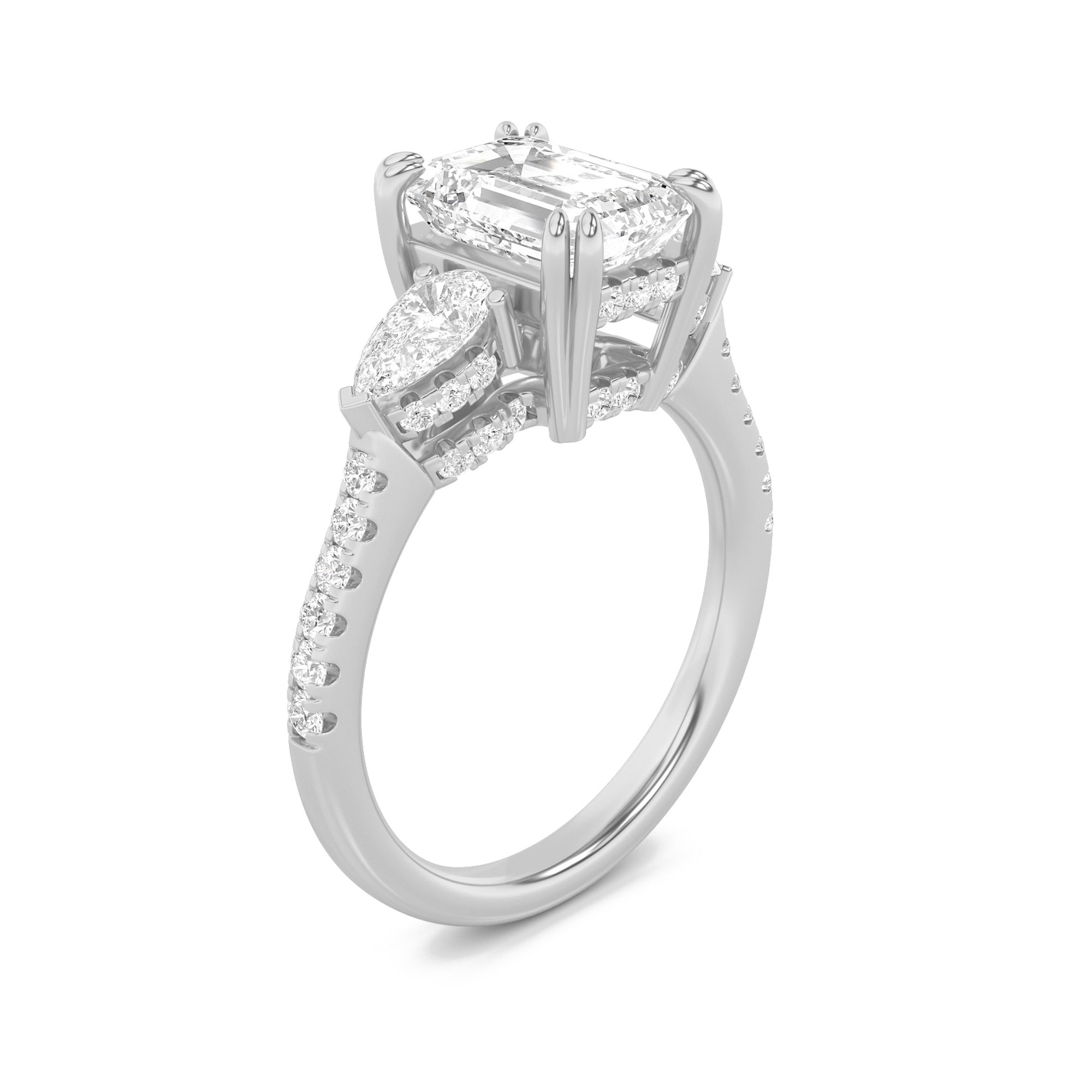 3CTW Emerald Shaped Lab Grown Diamond (G/VS) Ring in 14K White Gold