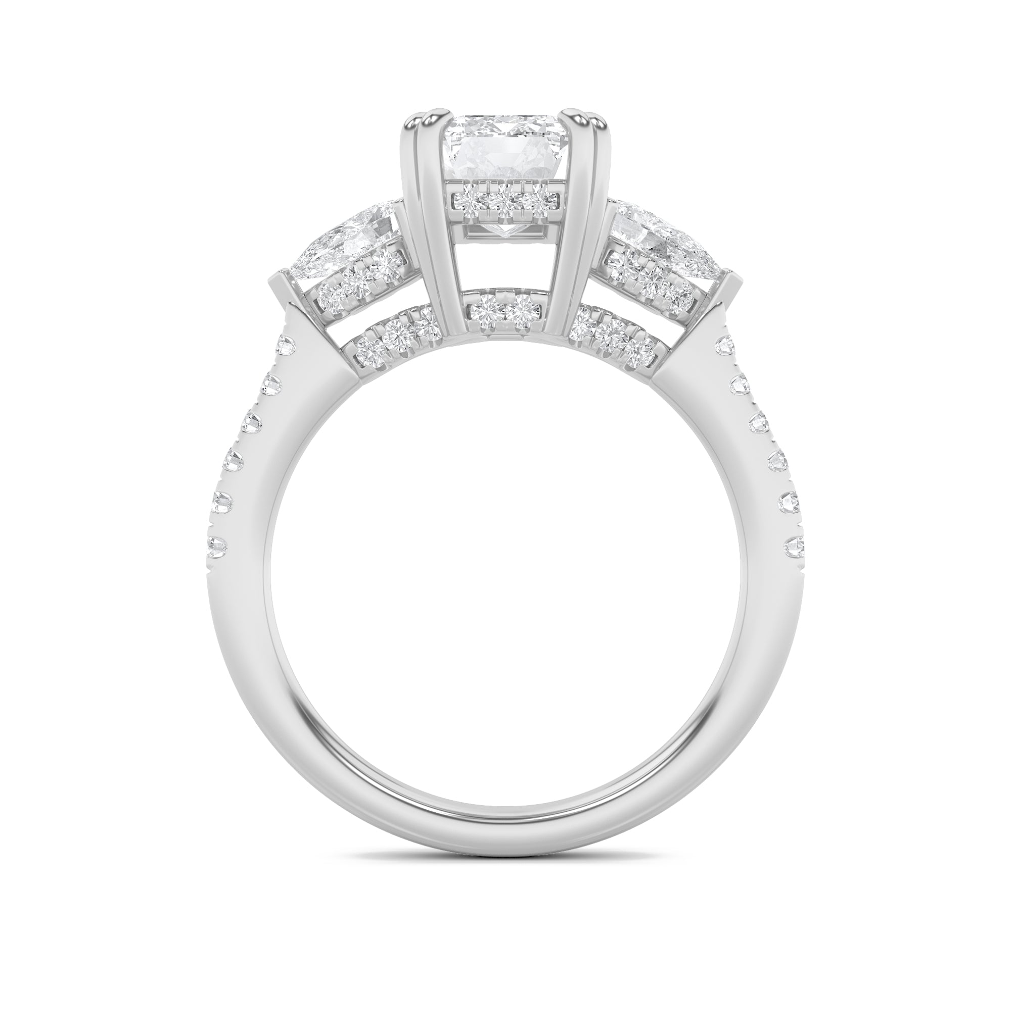 3CTW Emerald Shaped Lab Grown Diamond (G/VS) Ring in 14K White Gold