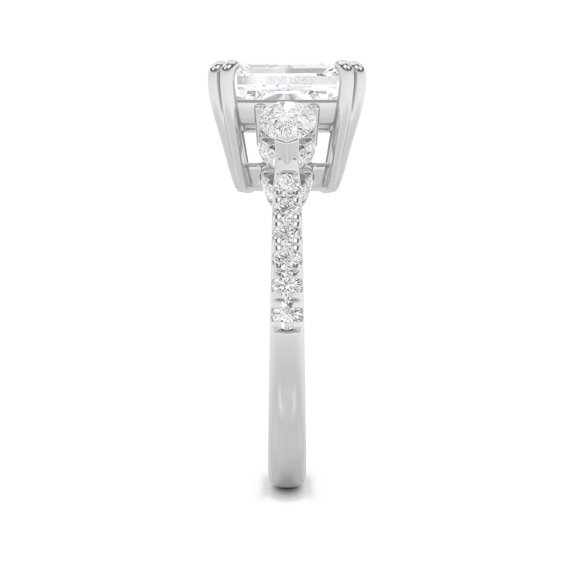3CTW Emerald Shaped Lab Grown Diamond (G/VS) Ring in 14K White Gold