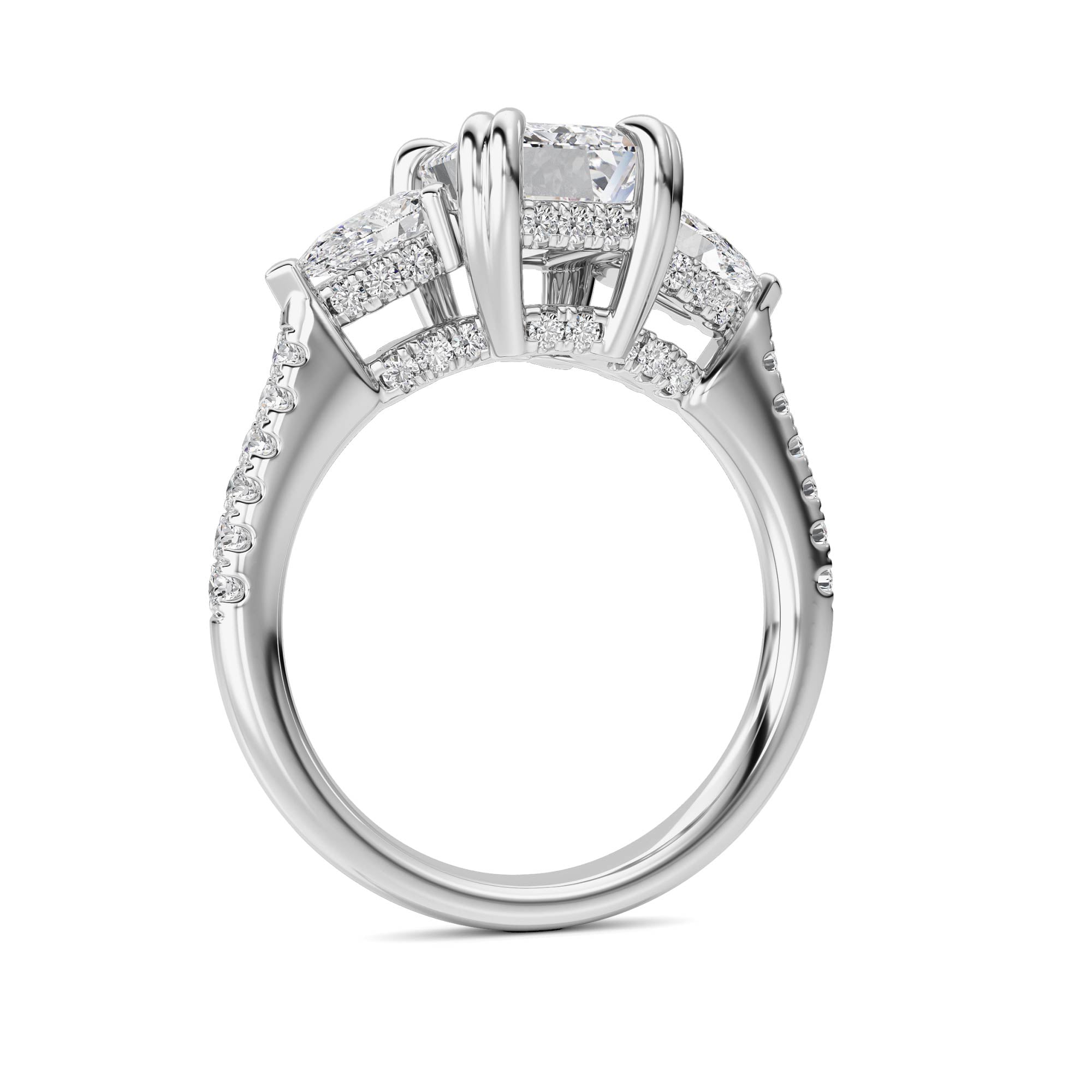 3CTW Emerald Shaped Lab Grown Diamond (G/VS) Ring in 14K White Gold