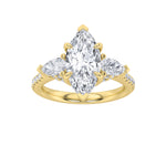 3CTW Marquise Shaped Lab Grown Diamond (F/VS) Three Stone Accented Engagement Ring in 14K Gold