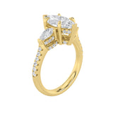 3CTW Marquise Shaped Lab Grown Diamond (F/VS) Three Stone Accented Engagement Ring in 14K Gold