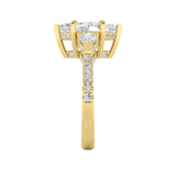 3CTW Marquise Shaped Lab Grown Diamond (F/VS) Three Stone Accented Engagement Ring in 14K Gold
