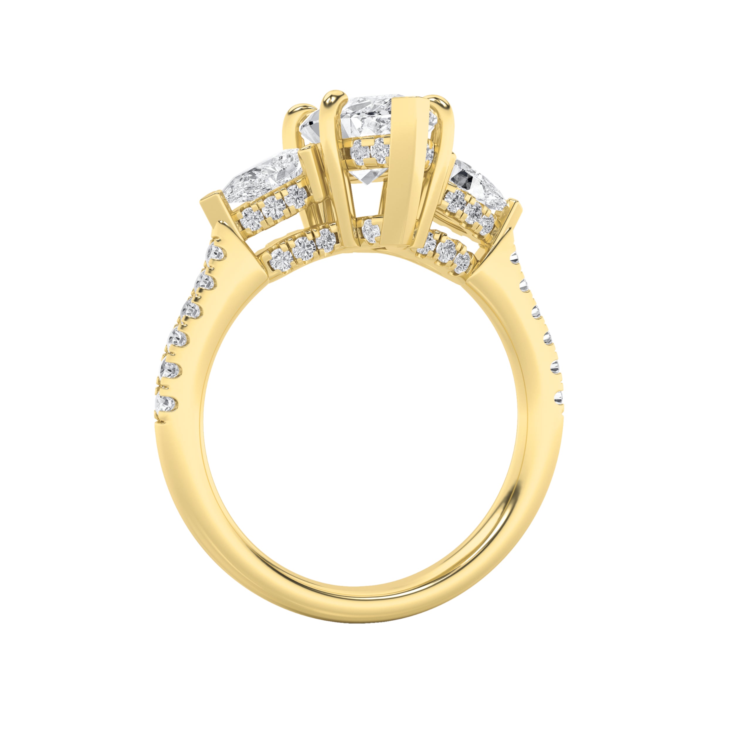 3CTW Marquise Shaped Lab Grown Diamond (F/VS) Three Stone Accented Engagement Ring in 14K Gold