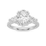 3CTW Oval Shaped Lab Grown Diamond (F/VS) Three Stone Accented Engagement Ring in 14K Gold