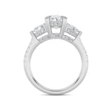 3CTW Oval Shaped Lab Grown Diamond (G/VS) Three Stone Accented Engagement Ring in 14K Gold