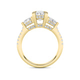 3CTW Oval Shaped Lab Grown Diamond (F/VS) Three Stone Accented Engagement Ring in 14K Gold