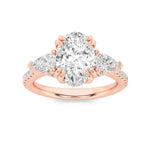 3CTW Oval Shaped Lab Grown Diamond (F/VS) Three Stone Accented Engagement Ring in 14K Gold