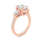 3CTW Oval Shaped Lab Grown Diamond (F/VS) Three Stone Accented Engagement Ring in 14K Gold