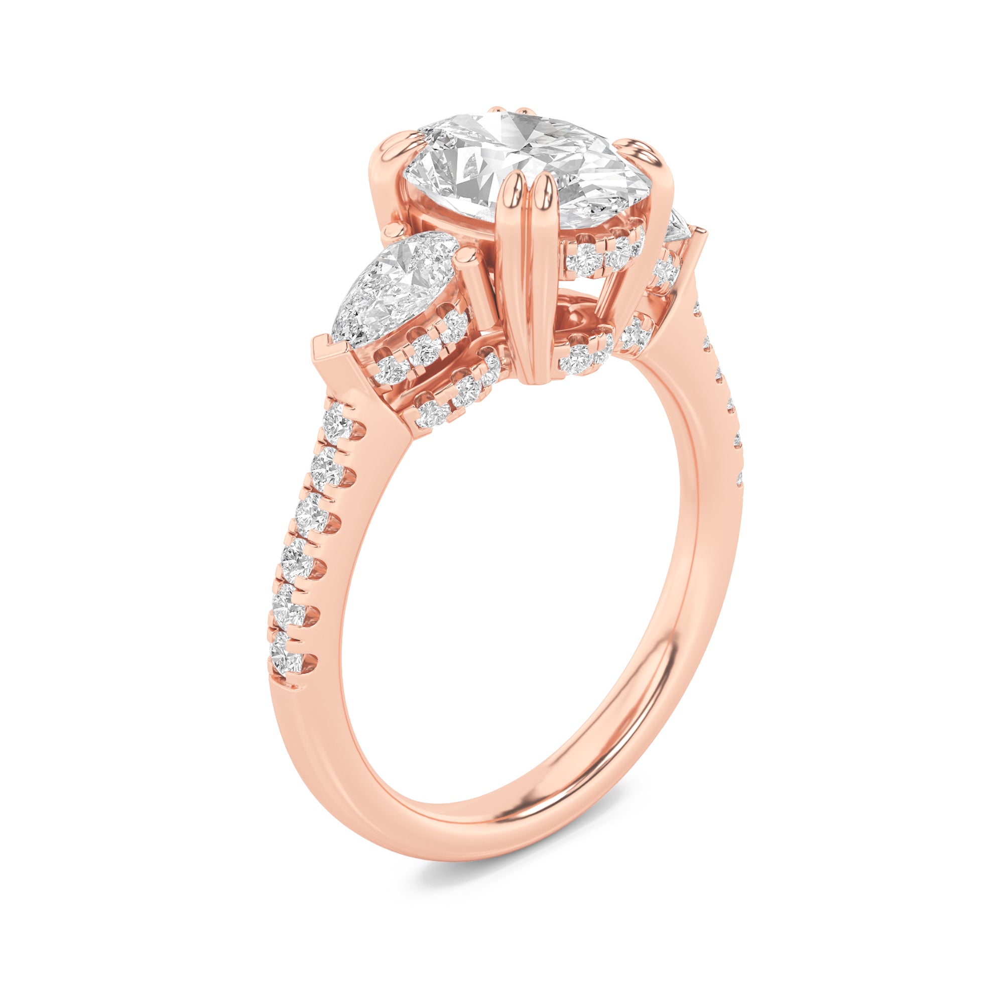 3CTW Oval Shaped Lab Grown Diamond (F/VS) Three Stone Accented Engagement Ring in 14K Gold
