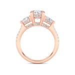 3CTW Oval Shaped Lab Grown Diamond (F/VS) Three Stone Accented Engagement Ring in 14K Gold