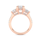 3CTW Oval Shaped Lab Grown Diamond (F/VS) Three Stone Accented Engagement Ring in 14K Gold