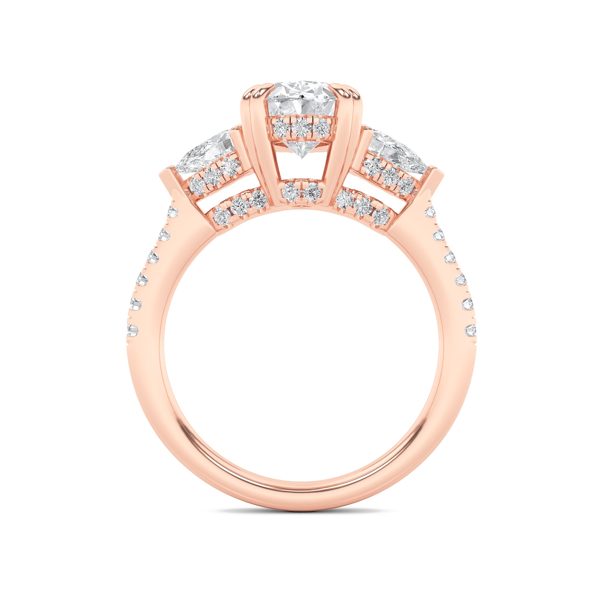3CTW Oval Shaped Lab Grown Diamond (F/VS) Three Stone Accented Engagement Ring in 14K Gold