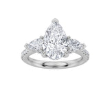 3CTW Pear Shaped Lab Grown Diamond (F/VS) Three Stone Accented Engagement Ring in 14K Gold