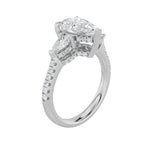 3CTW Pear Shaped Lab Grown Diamond (F/VS) Three Stone Accented Engagement Ring in 14K Gold