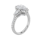 3CTW Pear Shaped Lab Grown Diamond (F/VS) Three Stone Accented Engagement Ring in 14K Gold