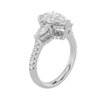 3CTW Pear Shaped Lab Grown Diamond (F/VS) Three Stone Accented Engagement Ring in 14K Gold
