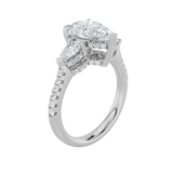 3CTW Pear Shaped Lab Grown Diamond (F/VS) Three Stone Accented Engagement Ring in 14K Gold