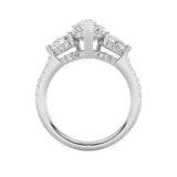3CTW Pear Shaped Lab Grown Diamond (F/VS) Three Stone Accented Engagement Ring in 14K Gold