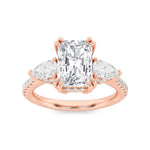 3CTW Radiant Shaped Lab Grown Diamond (F/VS) Accented Three Stone Ring in 14K Gold