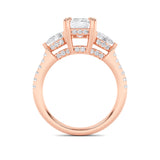 3CTW Radiant Shaped Lab Grown Diamond (F/VS) Accented Three Stone Ring in 14K Gold