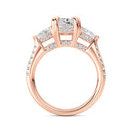 3CTW Radiant Shaped Lab Grown Diamond (F/VS) Accented Three Stone Ring in 14K Gold