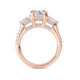 3CTW Radiant Shaped Lab Grown Diamond (F/VS) Accented Three Stone Ring in 14K Gold