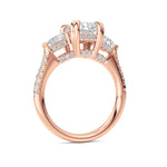 3CTW Radiant Shaped Lab Grown Diamond (F/VS) Accented Three Stone Ring in 14K Gold