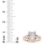 3CTW Radiant Shaped Lab Grown Diamond (F/VS) Accented Three Stone Ring in 14K Gold