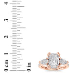 3CTW Radiant Shaped Lab Grown Diamond (F/VS) Accented Three Stone Ring in 14K Gold