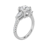 3CTW Round Shaped Lab Grown Diamond (F/VS) Three Stone Accented Engagement Ring in 14K Gold