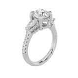 3CTW Round Shaped Lab Grown Diamond (F/VS) Three Stone Accented Engagement Ring in 14K Gold