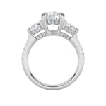 3CTW Round Shaped Lab Grown Diamond (F/VS) Three Stone Accented Engagement Ring in 14K Gold
