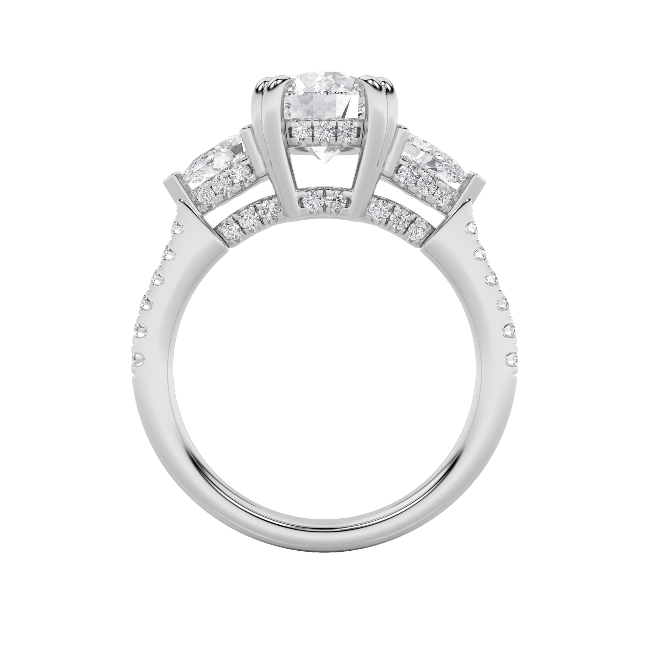 3CTW Round Shaped Lab Grown Diamond (F/VS) Three Stone Accented Engagement Ring in 14K Gold