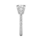 3CTW Round Shaped Lab Grown Diamond (F/VS) Three Stone Accented Engagement Ring in 14K Gold