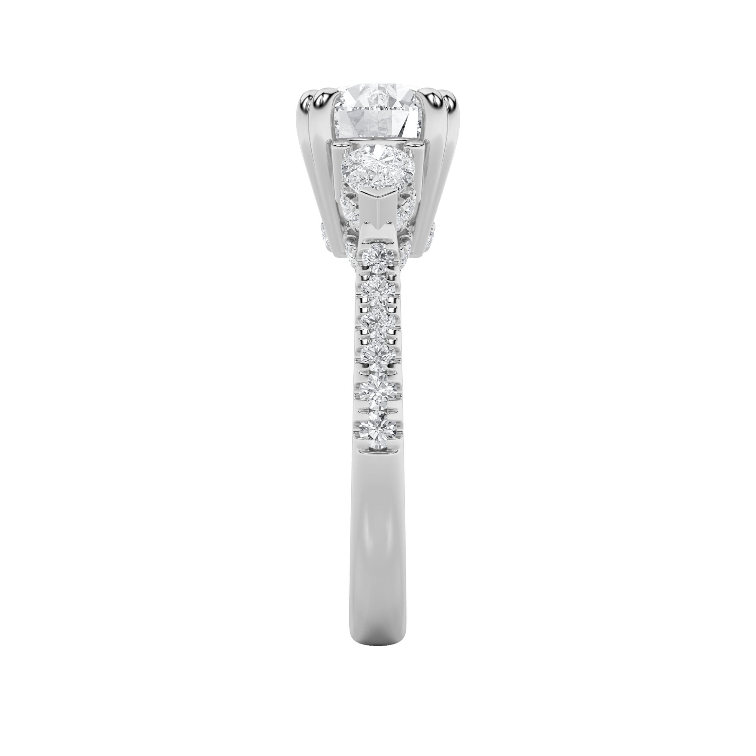 3CTW Round Shaped Lab Grown Diamond (F/VS) Three Stone Accented Engagement Ring in 14K Gold