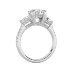 3CTW Round Shaped Lab Grown Diamond (F/VS) Three Stone Accented Engagement Ring in 14K Gold