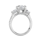 3CTW Round Shaped Lab Grown Diamond (F/VS) Three Stone Accented Engagement Ring in 14K Gold