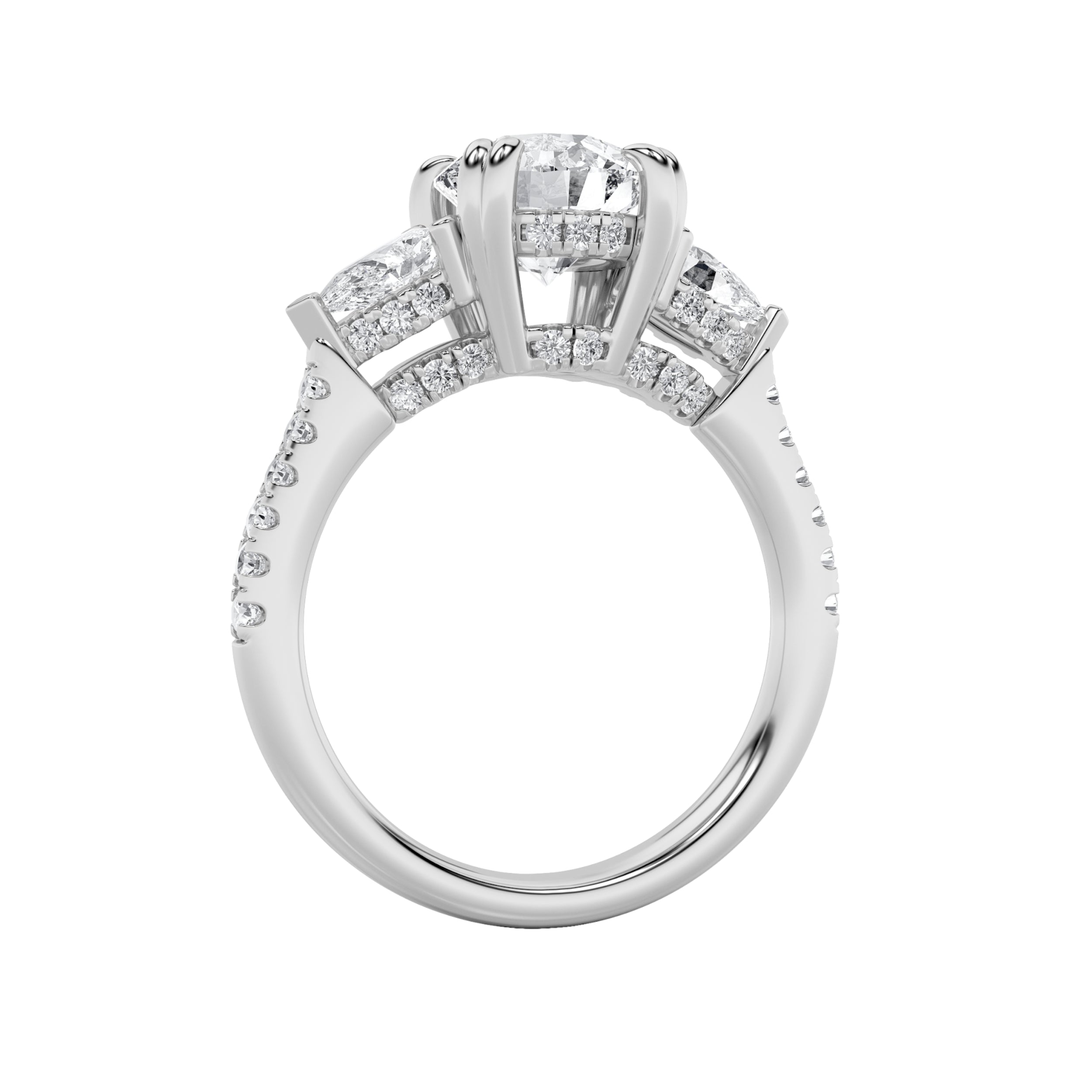 3CTW Round Shaped Lab Grown Diamond (F/VS) Three Stone Accented Engagement Ring in 14K Gold