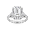 3CTW Emerald Shaped Lab Grown Diamond (F/VS) Halo Accented Engagement Ring in 14K Gold