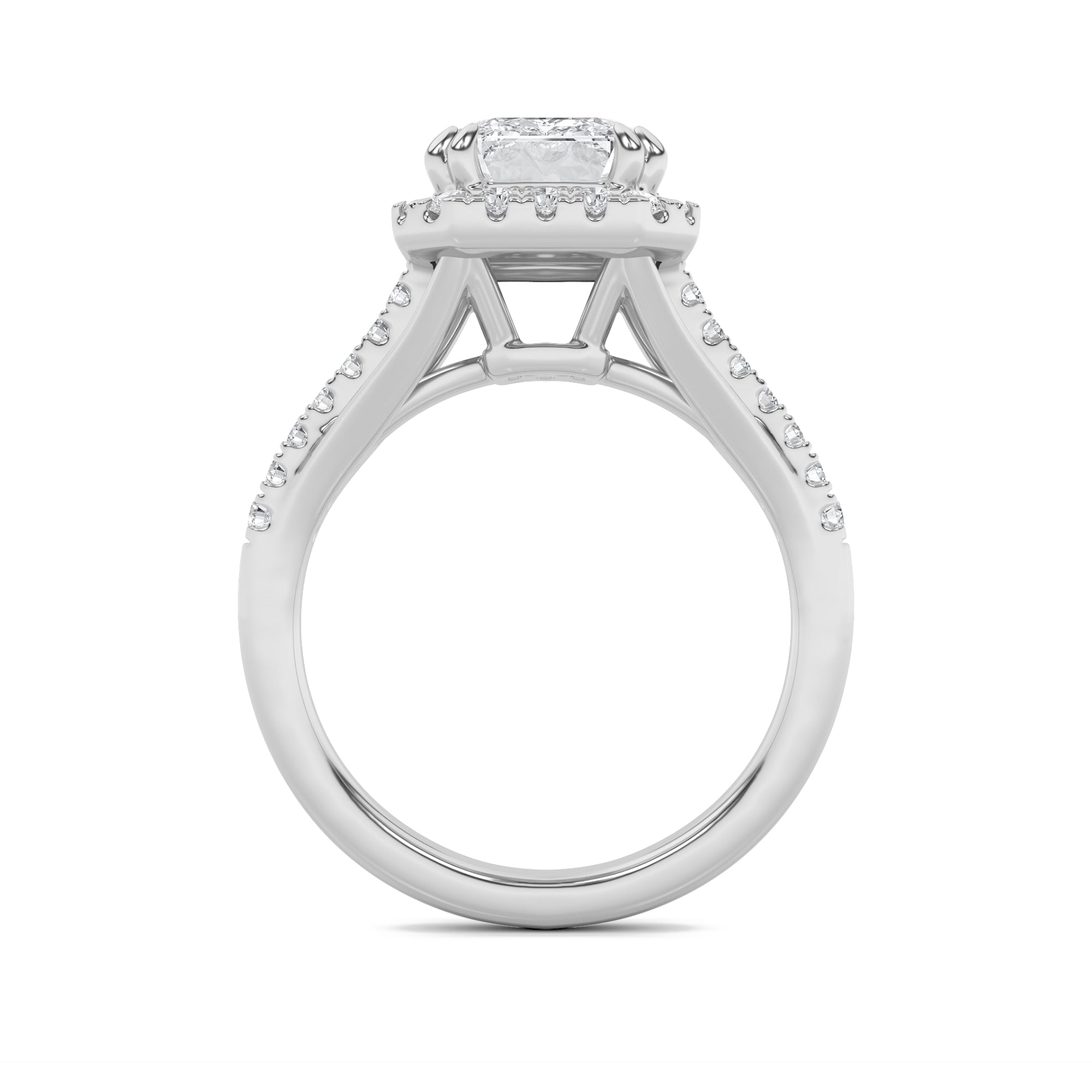 3CTW Emerald Shaped Lab Grown Diamond (F/VS) Halo Accented Engagement Ring in 14K Gold