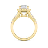 3CTW Emerald Shaped Lab Grown Diamond (F/VS) Halo Accented Engagement Ring in 14K Gold