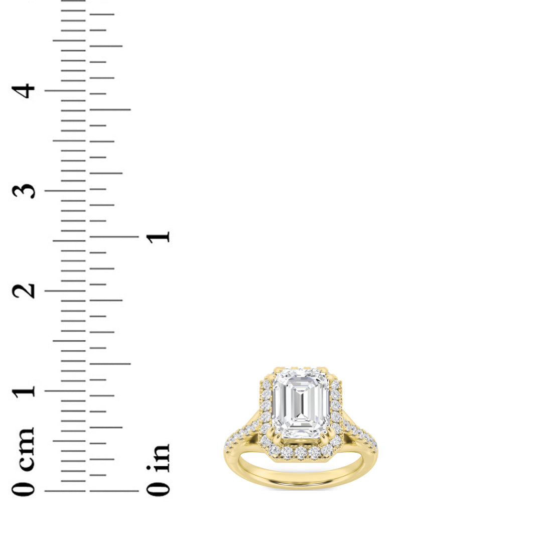 3CTW Emerald Shaped Lab Grown Diamond (F/VS) Halo Accented Engagement Ring in 14K Gold