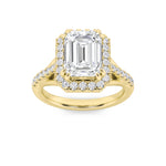 3CTW Emerald Shaped Lab Grown Diamond (F/VS) Halo Accented Engagement Ring in 14K Gold