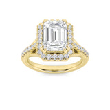 3CTW Emerald Shaped Lab Grown Diamond (F/VS) Halo Accented Engagement Ring in 14K Gold