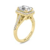 3CTW Emerald Shaped Lab Grown Diamond (F/VS) Halo Accented Engagement Ring in 14K Gold