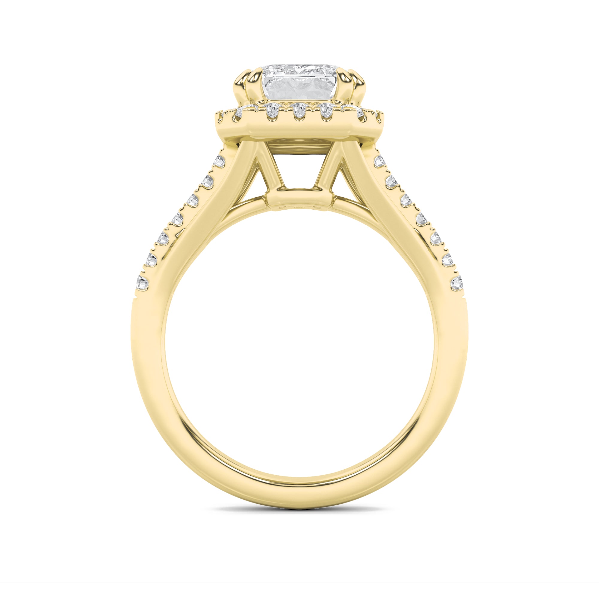 3CTW Emerald Shaped Lab Grown Diamond (F/VS) Halo Accented Engagement Ring in 14K Gold